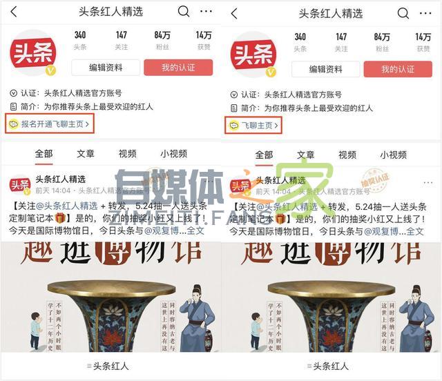 头条号平台上线「飞聊公共主页」功能