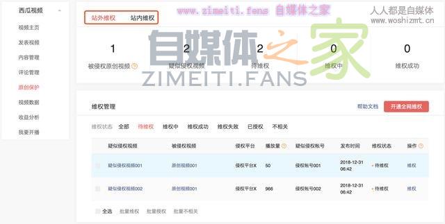 西瓜视频「原创保护」新增「站外维权」功能，欢迎广大创作者体验